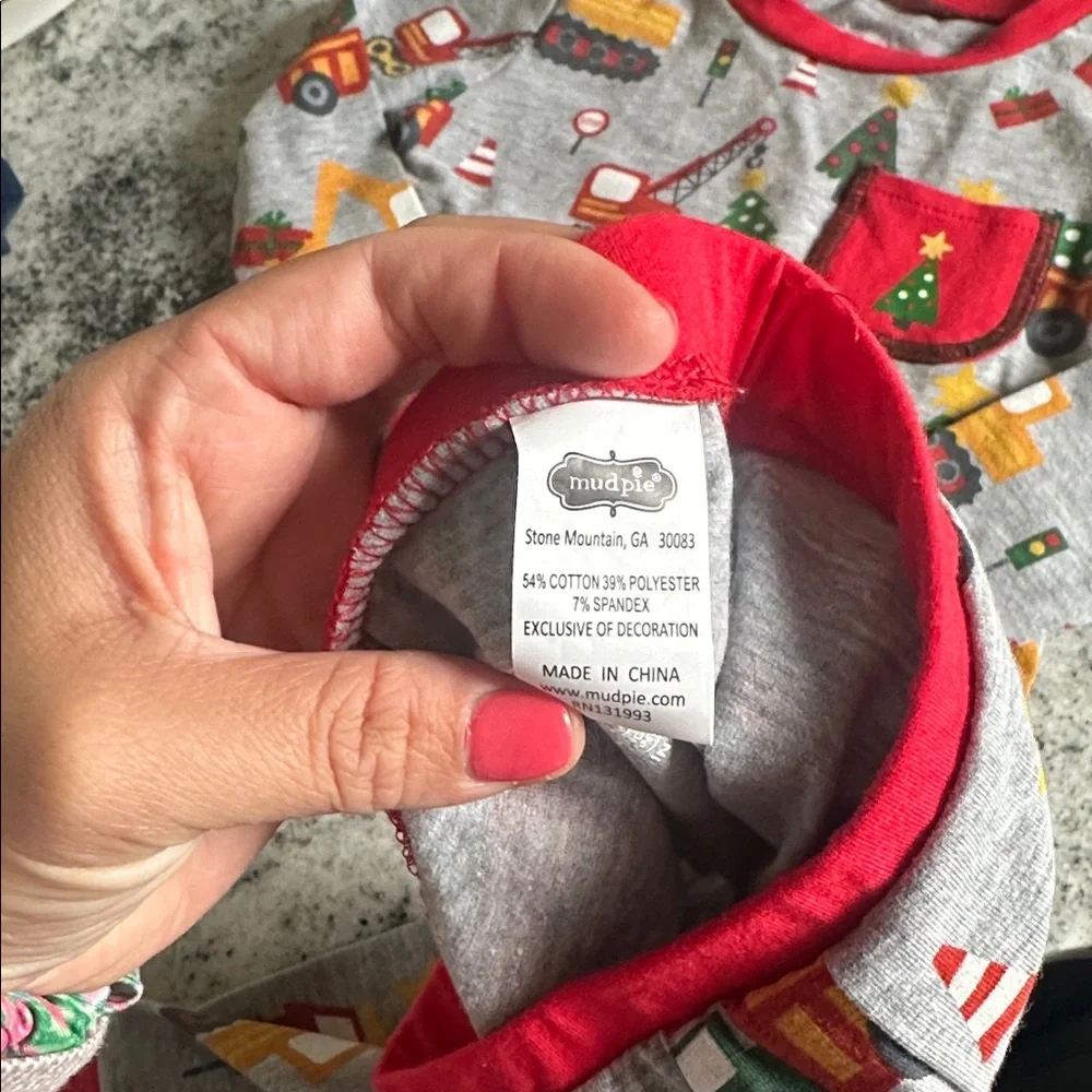 Mud Pie Christmas Holiday Construction Print Two Piece Long Sleeve Pajama‎ Set